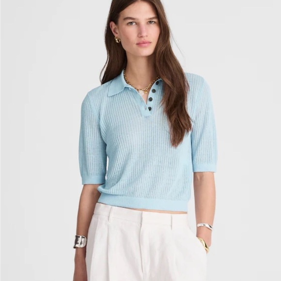 Madewell Sweaters - Madewell pale blue Short-Sleeve Polo Sweater Tee